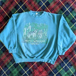 vintage Protect & Preserve Timber Wolf cropped crewneck sweater - L